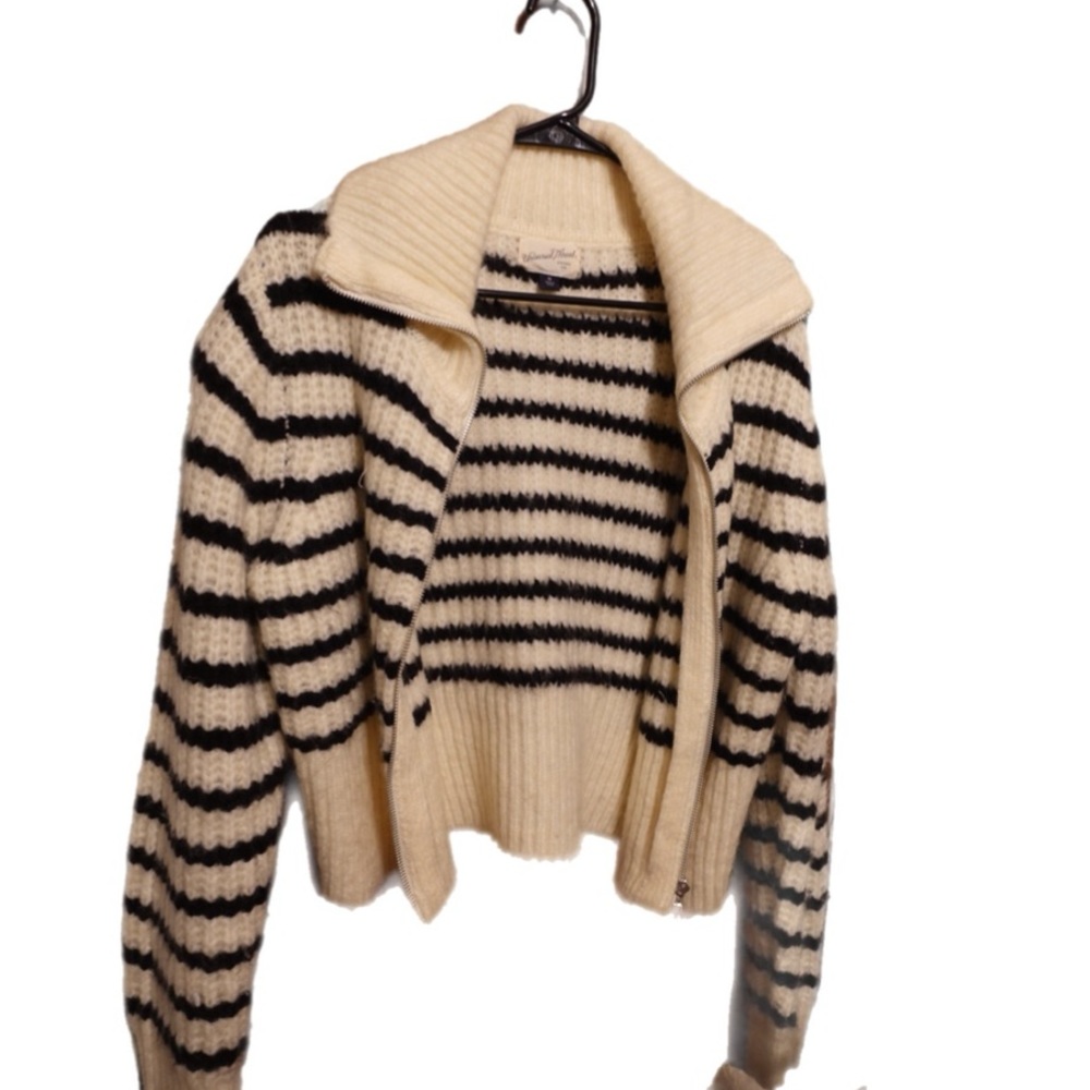 Navy blue striped cream sweater